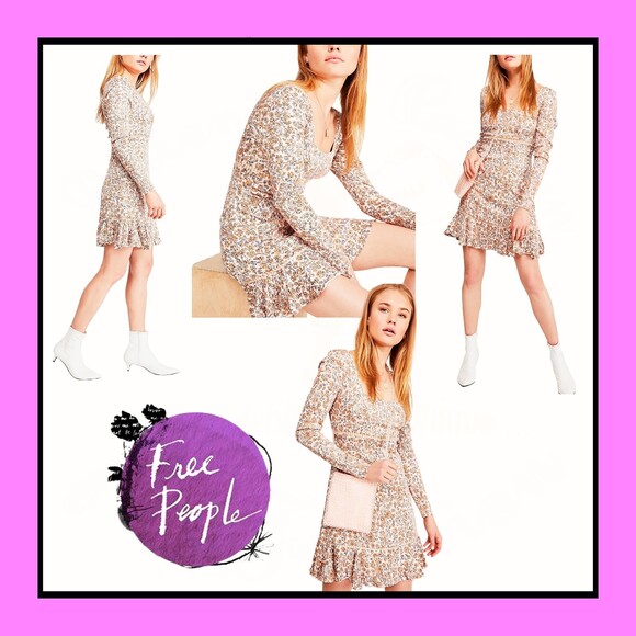 Free People NEW BOHEME Floral Lattice Trim Back Tie Dress 6 - Picture 3 of 12